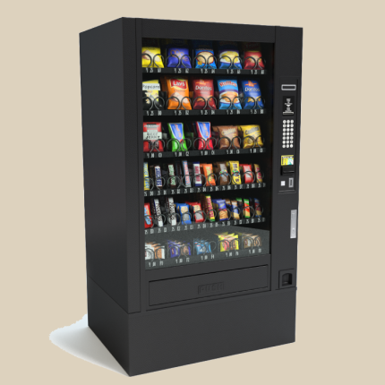 Vibrant vending machine offering fresh snack choices.